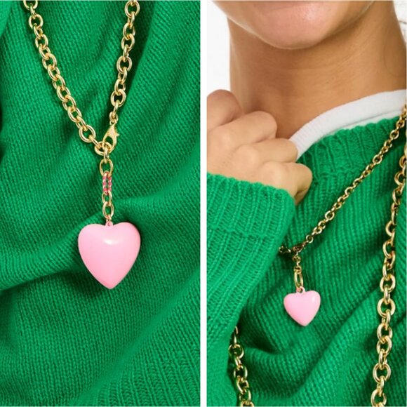 Set of 2 Roxanne Assoulin The Puffy Heart Necklace & Mini Heart Necklace Pink - Picture 1 of 8